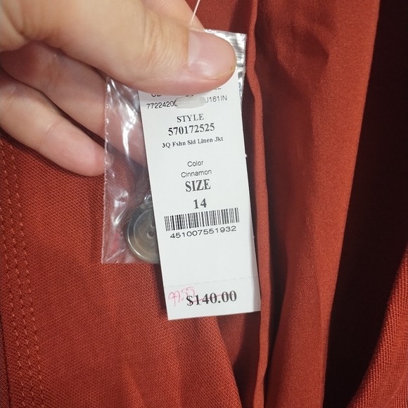 WHBM Linen Blend‎ 3Q Sleeve 1 Button Office Business Casual Minimalist Jacket 14 - Picture 6 of 8